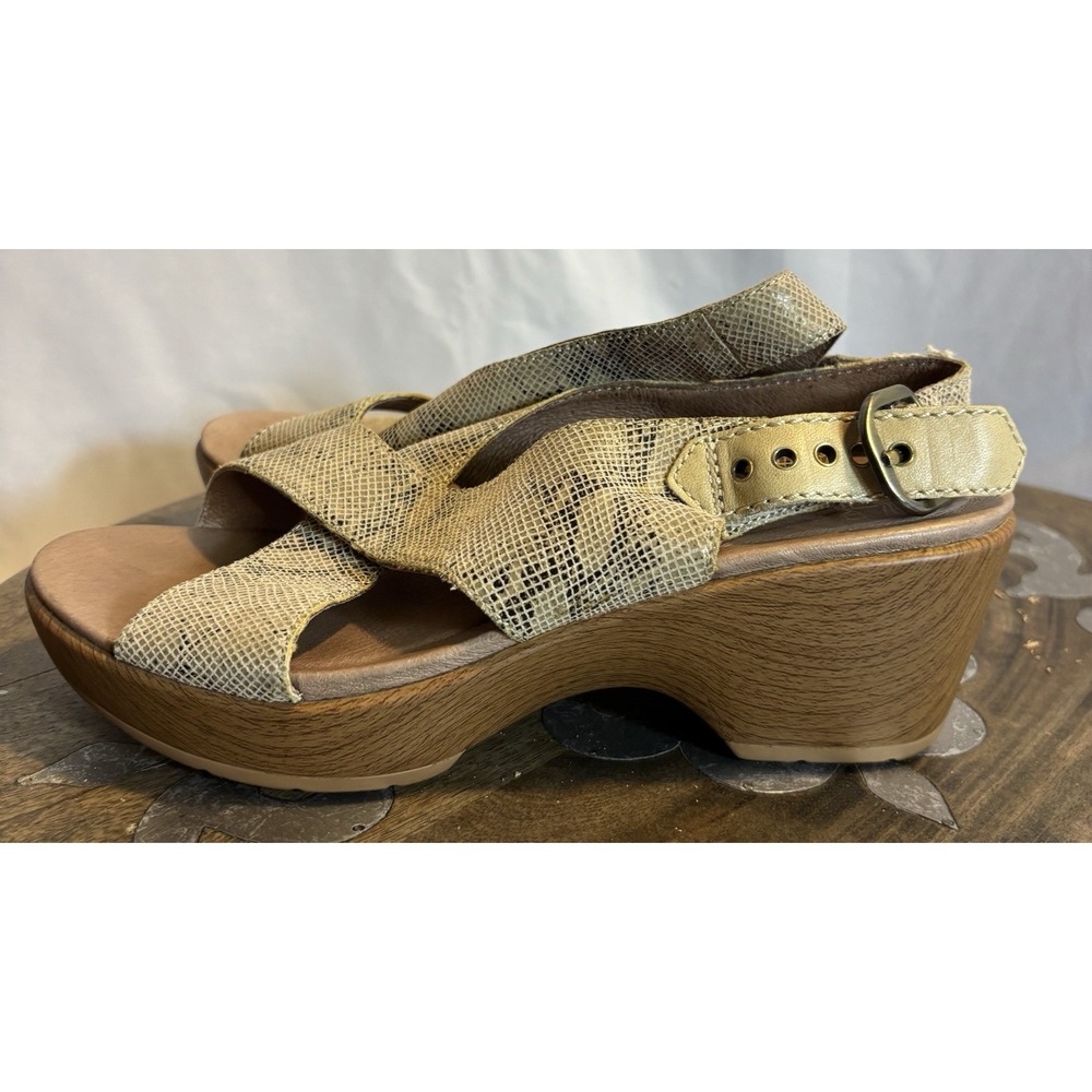 Dansko Jacinda Heels Snake Print Taupe Comfort Chunky Work Shoe Sz 7